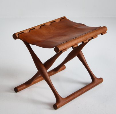 Danish Gold Hill Stool in Oak and Saddle Leather by Poul Hundevad, 1960s-WRF-999883