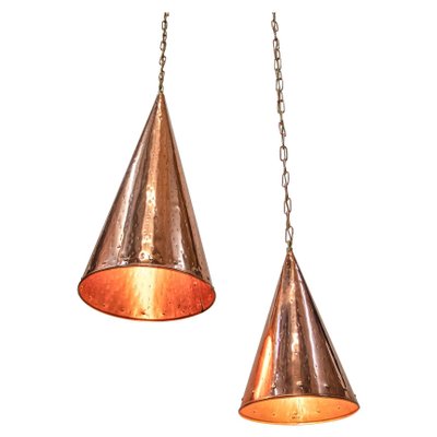 Danish Hammered Copper Cone Pendant Lamps by E. S. Horn Aalestrup, 1950s, Set of 2-DEK-935082