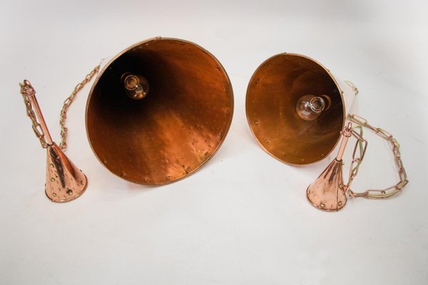 Danish Hammered Copper Cone Pendant Lamps by E. S. Horn Aalestrup, 1950s, Set of 2-DEK-935082