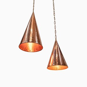 Danish Hammered Copper Cone Pendant Lamps by E. S. Horn Aalestrup, 1950s, Set of 2-DEK-935082