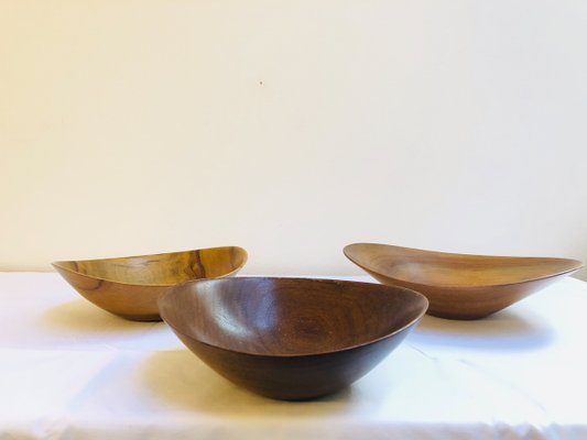 Danish Handmade Teak Bowls, 1960s, Set of 3-RZY-605879