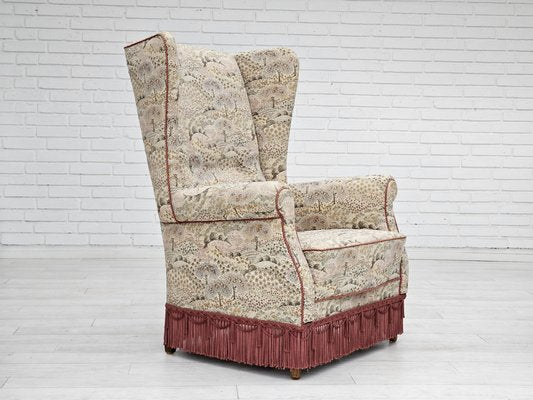 Danish High Back Armchair in Floral Multicolor Fabric, 1960s-TMW-1703572