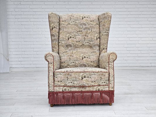 Danish High Back Armchair in Floral Multicolor Fabric, 1960s-TMW-1703572