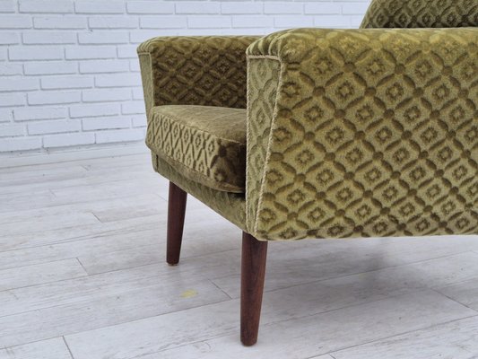 Danish Highback Armchair in Upholstery, Green Velour & Teak Wood by Georg Thams for Vejen Polstermøbelfabrik, 1970s-TMW-1814744