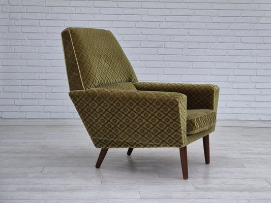 Danish Highback Armchair in Upholstery, Green Velour & Teak Wood by Georg Thams for Vejen Polstermøbelfabrik, 1970s-TMW-1814744