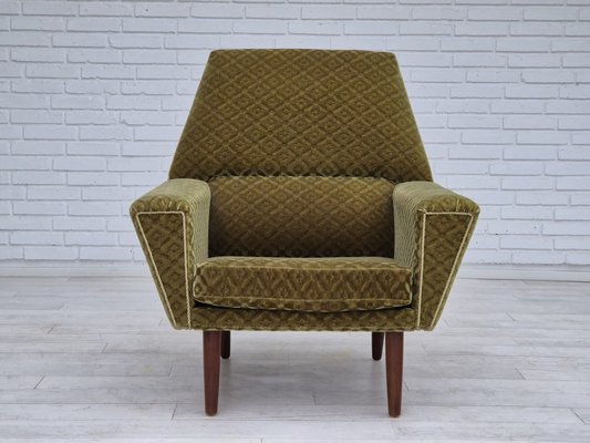 Danish Highback Armchair in Upholstery, Green Velour & Teak Wood by Georg Thams for Vejen Polstermøbelfabrik, 1970s-TMW-1814744