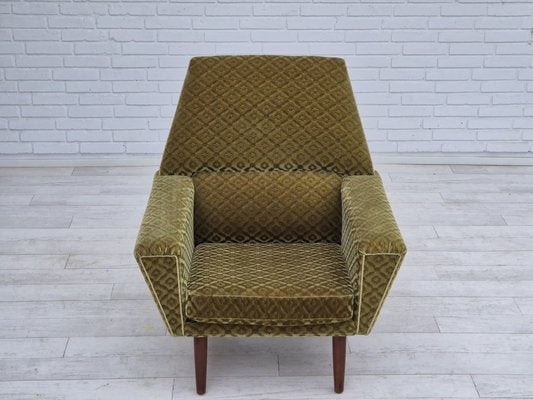 Danish Highback Armchair in Upholstery, Green Velour & Teak Wood by Georg Thams for Vejen Polstermøbelfabrik, 1970s-TMW-1814744