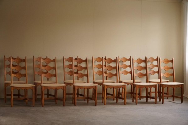 Danish Highback Dining Chairs in Oak by Henning Kjærnulf, 1960s, Set of 12-MXF-2020971