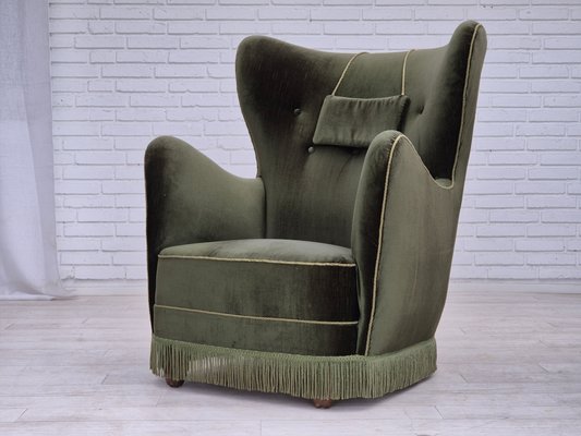 Danish Highback Relax Armchair in Green Furniture Velour, 1960s-TMW-2032489