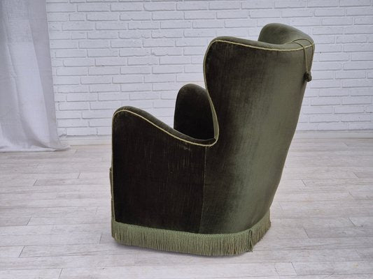 Danish Highback Relax Armchair in Green Furniture Velour, 1960s-TMW-2032489