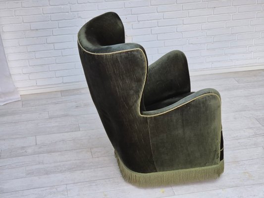 Danish Highback Relax Armchair in Green Furniture Velour, 1960s-TMW-2032489