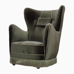 Danish Highback Relax Armchair in Green Furniture Velour, 1960s-TMW-2032489