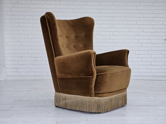 Danish Highback Relax Chair in Original Upholstery & Green Velour, 1960s-TMW-1791486