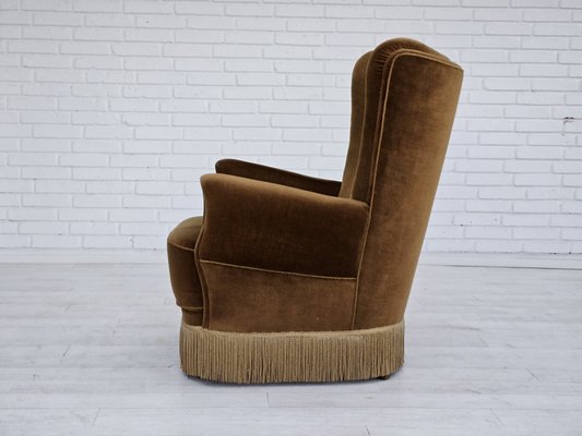 Danish Highback Relax Chair in Original Upholstery & Green Velour, 1960s-TMW-1791486