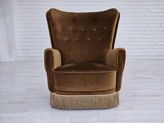 Danish Highback Relax Chair in Original Upholstery & Green Velour, 1960s-TMW-1791486