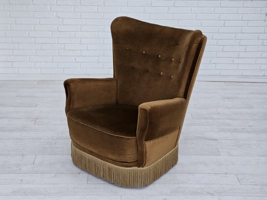 Danish Highback Relax Chair in Original Upholstery & Green Velour, 1960s-TMW-1791486