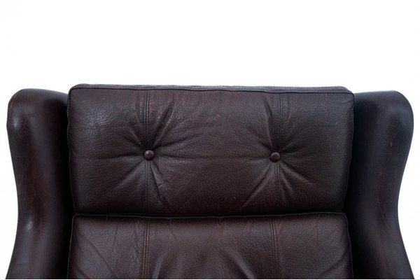 Danish Industrial Leather Armchair & Footstool, 1960s, Set of 2-BXB-742284