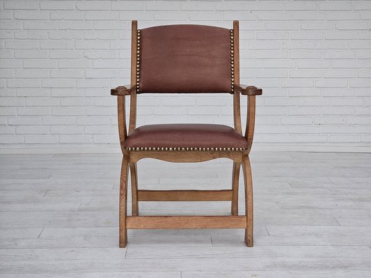 Danish Leather and Oak Armchair, 1950s-TMW-1703975