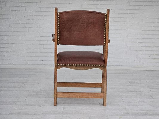 Danish Leather and Oak Armchair, 1950s-TMW-1703975