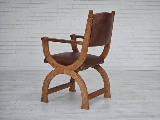 Danish Leather and Oak Armchair, 1950s-TMW-1703975