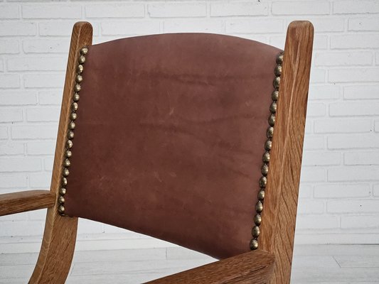 Danish Leather and Oak Armchair, 1950s-TMW-1703975