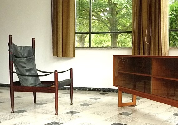 Danish Leather High Back Safari Armchair by Erik Wørts for Niels Eilersen, 1960s-JP-1725669