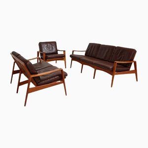 Danish Leather Sofa Set by Arne Wahl Iversen for Komfort, Set of 3-CI-1292414