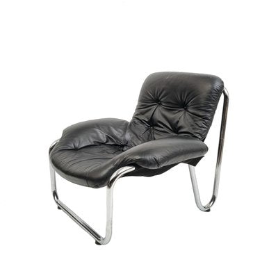 Danish Lounge Chair in Black Leather, 1970s-QQA-1257205