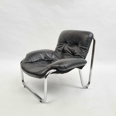 Danish Lounge Chair in Black Leather, 1970s-QQA-1257205