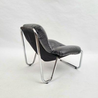 Danish Lounge Chair in Black Leather, 1970s-QQA-1257205