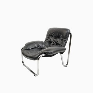 Danish Lounge Chair in Black Leather, 1970s-QQA-1257205