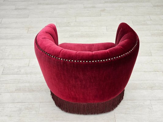 Danish Lounge Chair in Cherry-Red Velour Fabric, 1970s-TMW-2016411