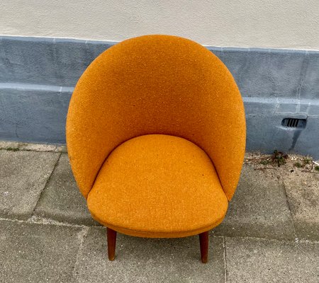 Danish Lounge Chair in Orange Wool and Teak, 1960s-LCR-1257613