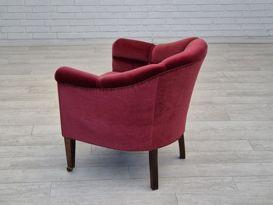 Danish Lounge Chair in Velour with Ash Legs, 1950s-TMW-1821040