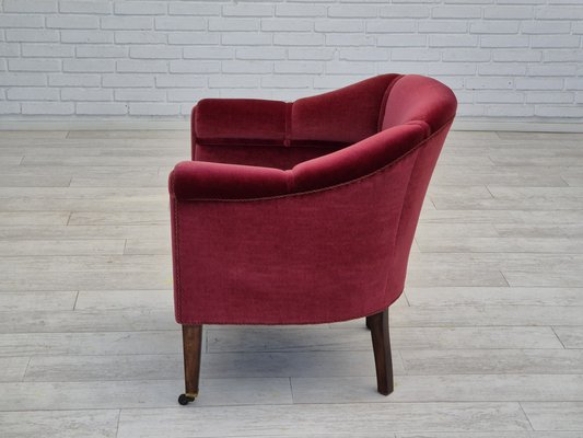 Danish Lounge Chair in Velour with Ash Legs, 1950s-TMW-1821040