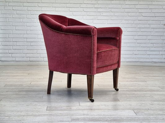 Danish Lounge Chair in Velour with Ash Legs, 1950s-TMW-1821040