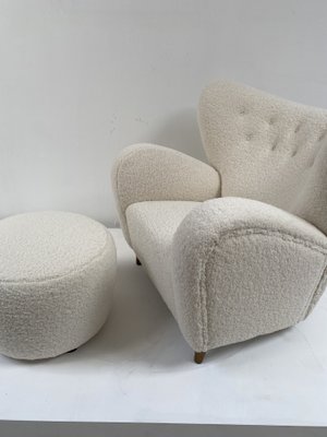 Danish Lounge Chair with Ottoman, 1970s, Set of 2-PQP-934544