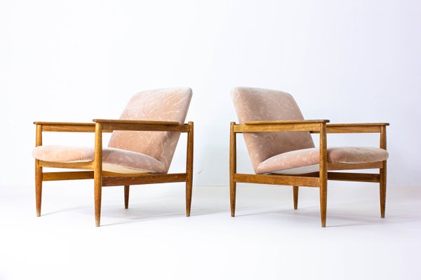 Danish Lounge Chairs in Pink Fabric, 1960s, Set of 2-LIO-1377464