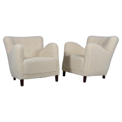 Danish Lounge Chairs Lambswool, 1940s, Set of 2-HJB-2016821