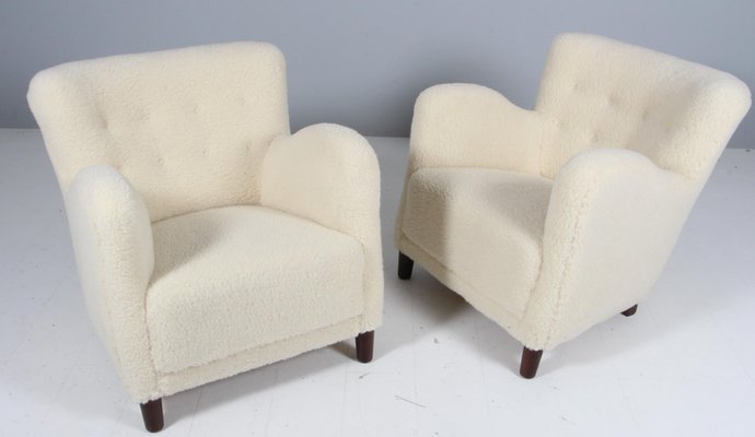 Danish Lounge Chairs Lambswool, 1940s, Set of 2-HJB-2016821