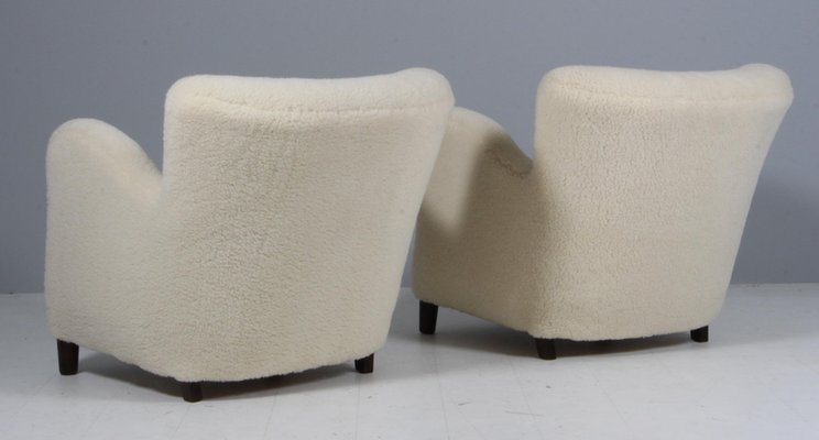 Danish Lounge Chairs Lambswool, 1940s, Set of 2-HJB-2016821