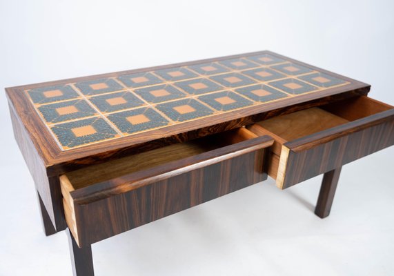 Danish Low Chest in Rosewood with Tiles, 1960s-UY-952735