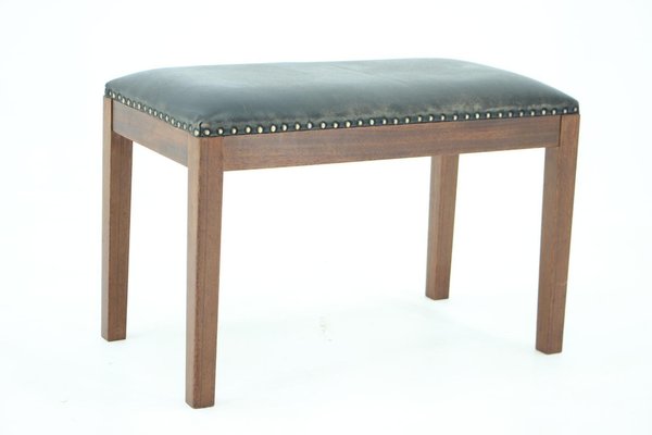 Danish Mahogany Leather Stool, 1940s-TZ-1324162