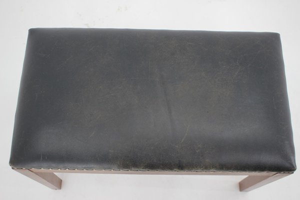 Danish Mahogany Leather Stool, 1940s-TZ-1324162