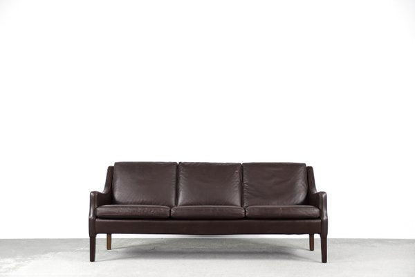 Danish Mid-Century Modern 3-Seater Chocolate Leather Sofa, 1960s-ZAA-1268381