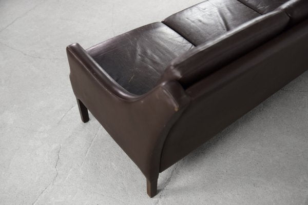 Danish Mid-Century Modern 3-Seater Chocolate Leather Sofa, 1960s-ZAA-1268381