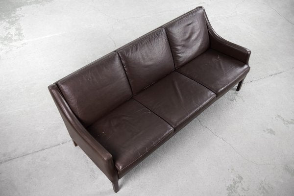 Danish Mid-Century Modern 3-Seater Chocolate Leather Sofa, 1960s-ZAA-1268381