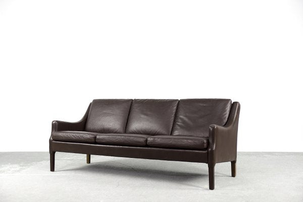 Danish Mid-Century Modern 3-Seater Chocolate Leather Sofa, 1960s-ZAA-1268381