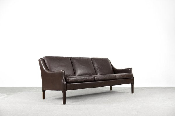 Danish Mid-Century Modern 3-Seater Chocolate Leather Sofa, 1960s-ZAA-1268381