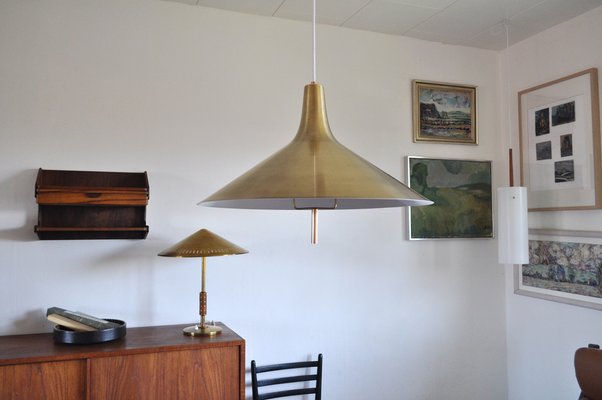 Danish Mid-Century Modern Brass Counterweight Pendant in the Style of Paavo Tynell, 1950s-HPQ-1182883